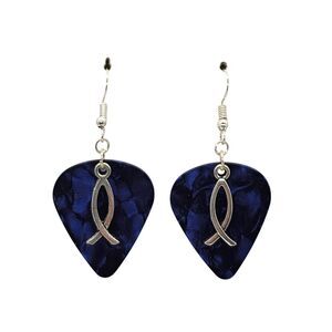Religious Fish Symbol Charm Guitar Pick Earrings - Choose Color - Handmade USA